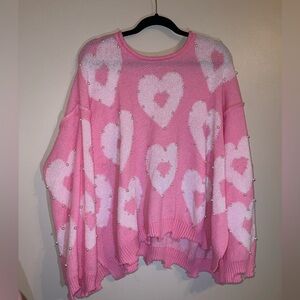 PEACH LOVE - Pink Heart Patterned Sweater